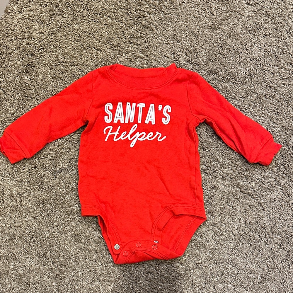 Carter's Red 'Santa's Helper' Bodysuit with Green Stripes